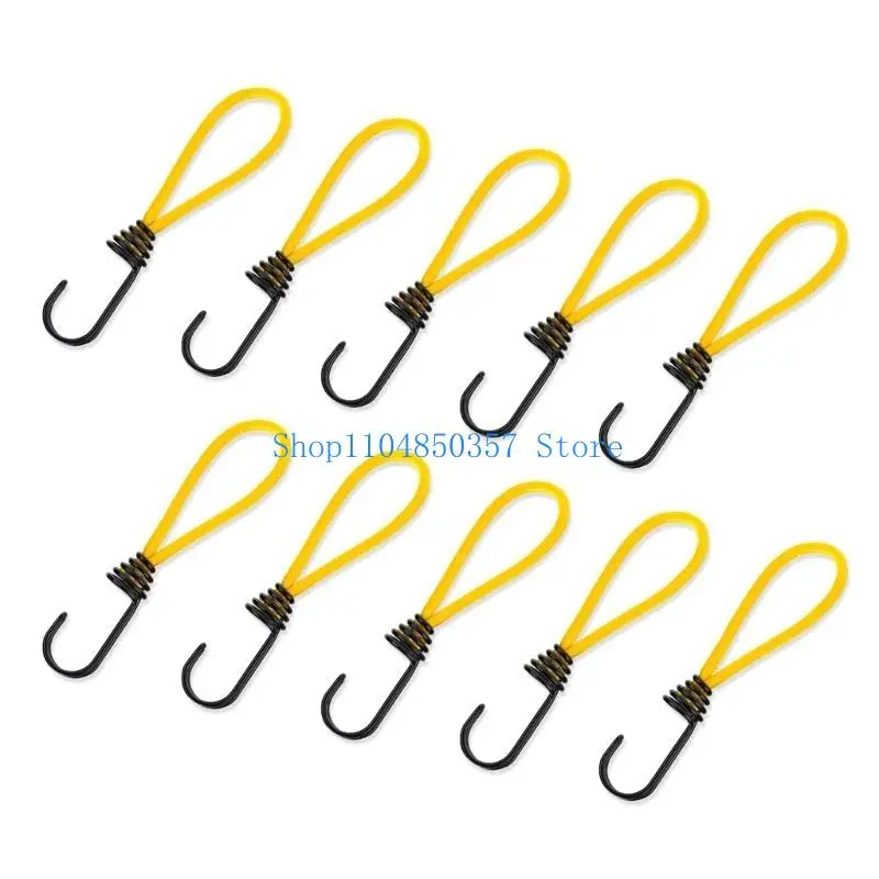 652F 10Pcs Elastics Stretch Rope with Hook Tent Fixings Cord String Carabiner Hook