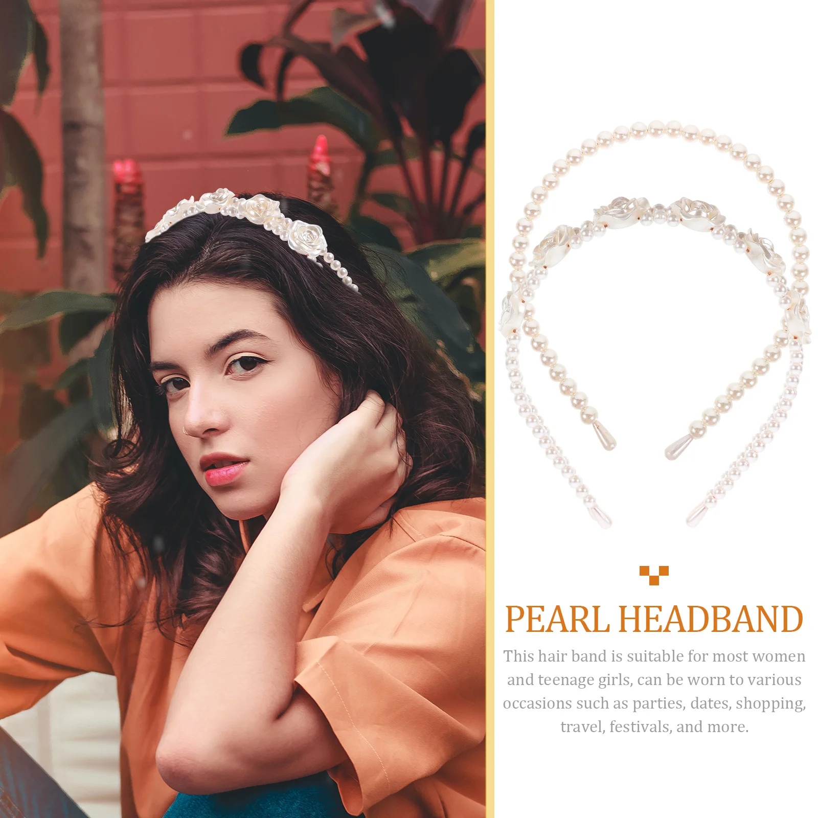 

2pcs Pearl Headb s Elegant Women Hair Girls Curly Pearl Decorations Styling Tools Wide Spa Festivals Parties Shopping