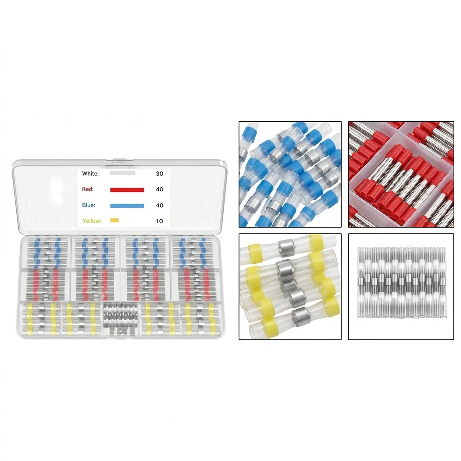 120pcs White 26-24*30pcs red 22-18*40pcs blue 16-14*40pcs yellow 12-10*10pcs Heat Shrink Connectors Marine Connectors For Boats