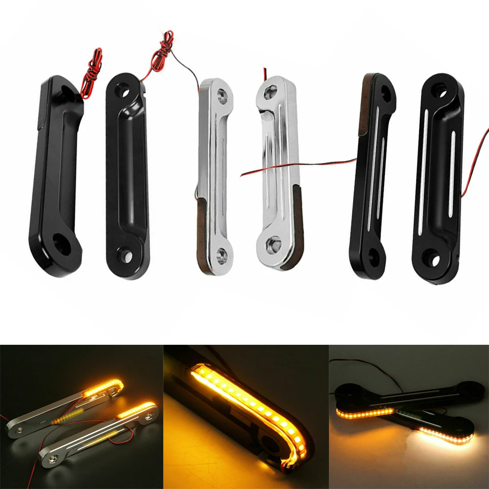 Motorcycle Aluminum Front LED Flush Fork Turn Signals Light Brackets For 1998-2022 Harley Touring Street Electra Glide Road King