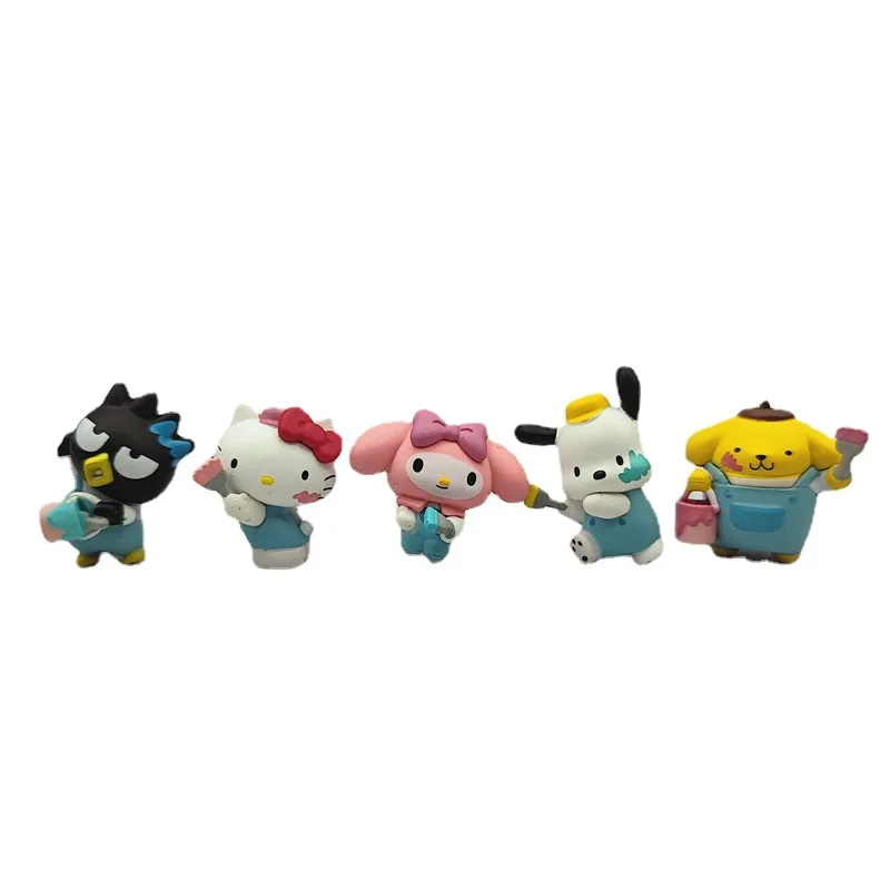 5Pcs Sanrio Toad Board Q Version Doll Model Toy Hello Kitty Pachacco Melody Pom Pom Purin Anime Doll Figures Model Car Ornaments