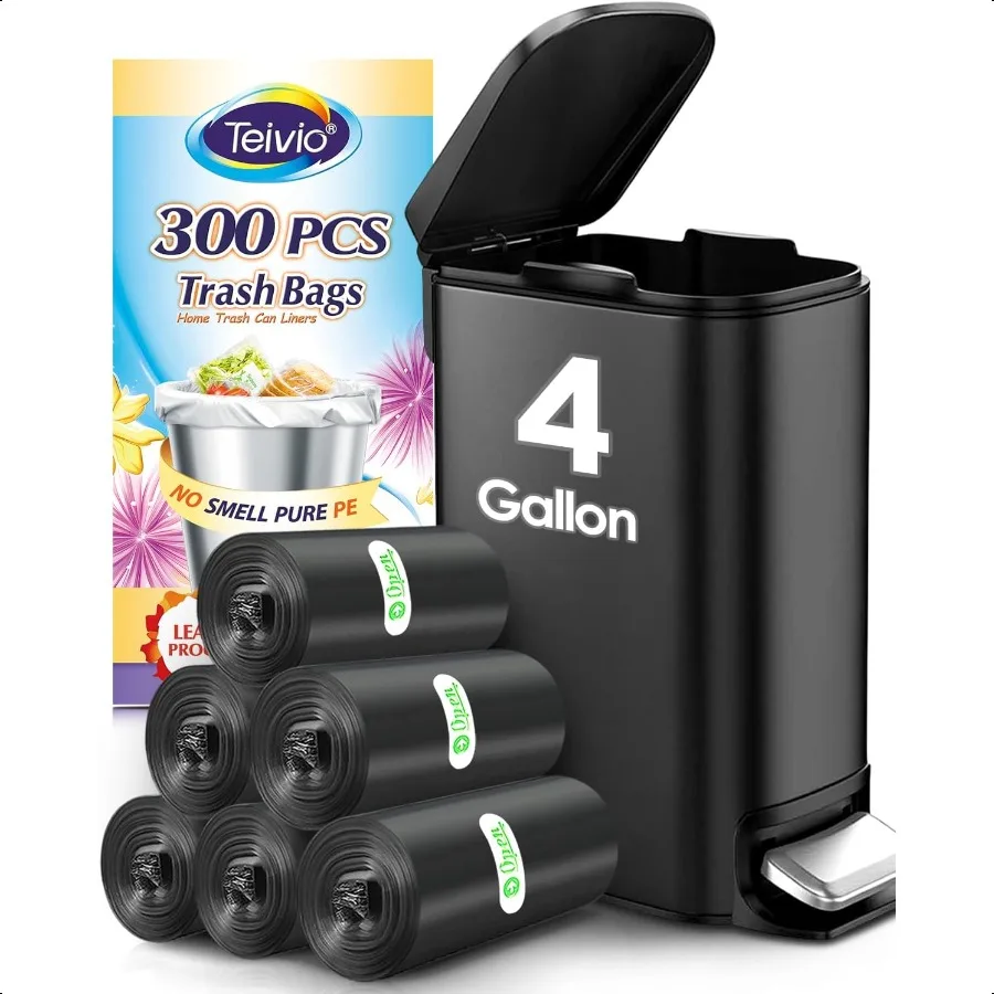 

Прочные мешки для мусора на 4 галлона, 300 штук, мешки для мусора от ванной комнаты, вкладыши для мусорного бака, небольшие пластиковые пакеты для домашнего офиса, кухни