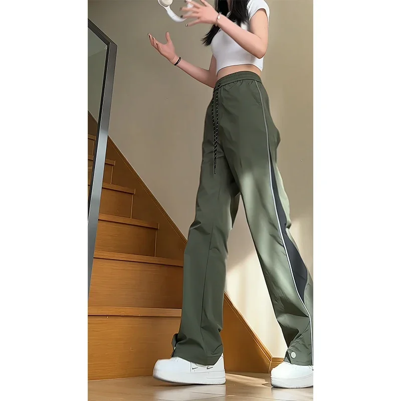 فضفاضة تناسب النساء الشارع الشهير وزرة السراويل الترنك عادية الربيع يندبروف واسعة الساق ركض بنطلون في الهواء الطلق الرجال ملابس العمل Sweatpants