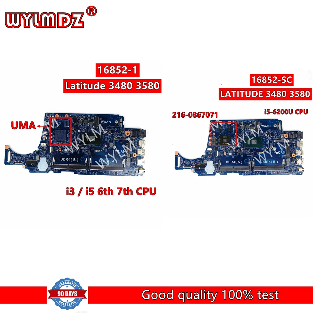 16852-1 UMA/V2G i3/i5 6th 7th CPU Notebook Mainboard For Dell Latitude 3480 3580 Laptop Motherboard CN-02V63C 004JRR Tested OK