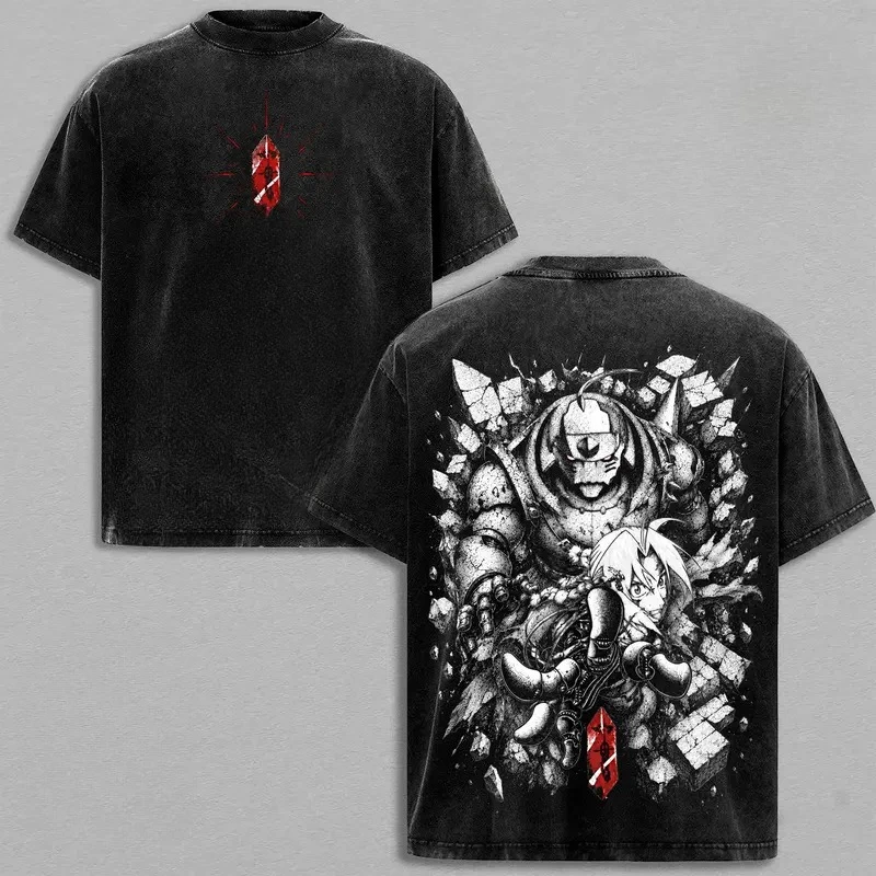 Edward Alphonse Elric T-shirts  Anime Fullmetal Alchemist Tshirt Men Women Clothing Retro Washed Harajuku Male Cotton T Shirt