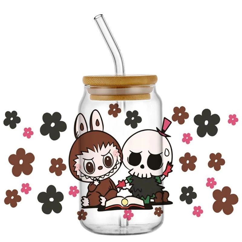 Cartoon Doll Pattern Labubu Sticker 16oz UV DTF Cup Wrap Transfers Stickers Washable Custom Logo DIY Mug Sticker