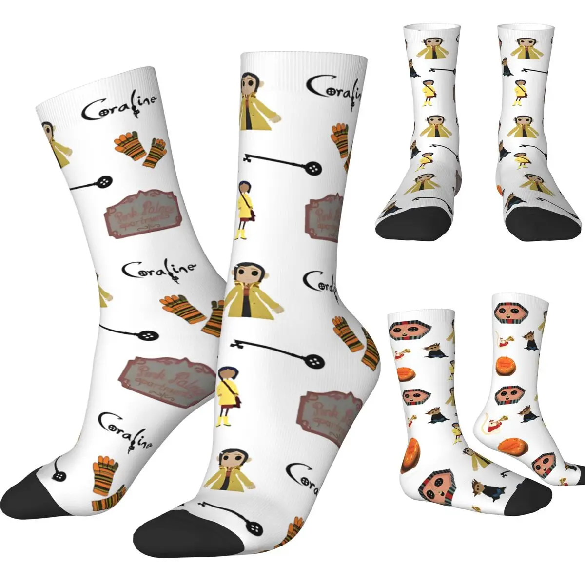 Autumn Winter Retro Women Men Coralines Halloween Pack Socks Non-slip Soccer Socks