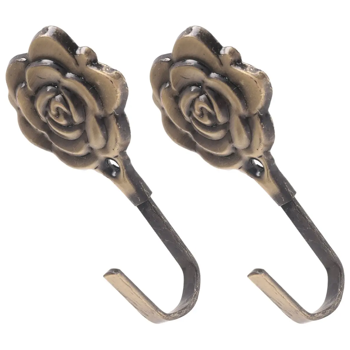 B-est 2Pcs Metal Rose Flower Curtain Tie Back Tieback Holders Wall Hooks Decor