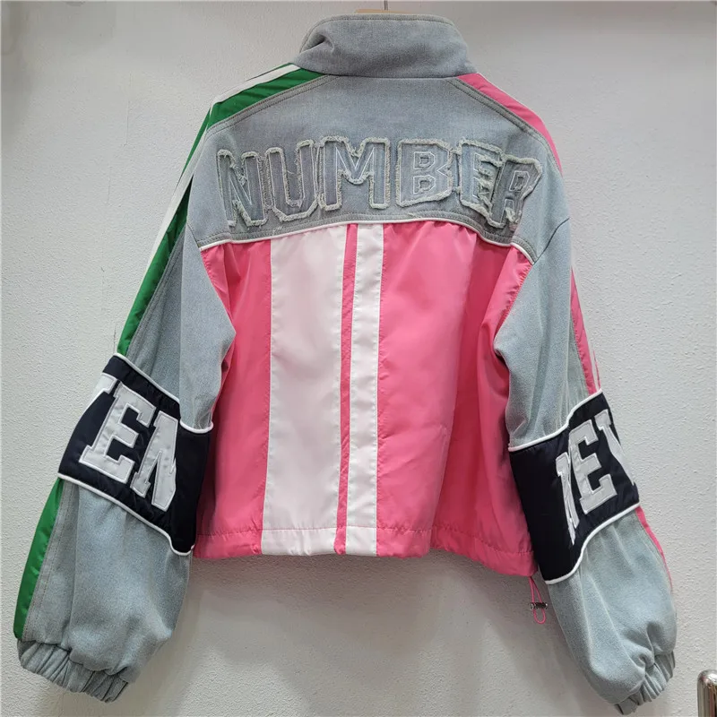 Splicing Denim Jacket Women's Design Sense Fashion Short Versatile Stand-up Collar Jacket Top Women Coat and Jackets