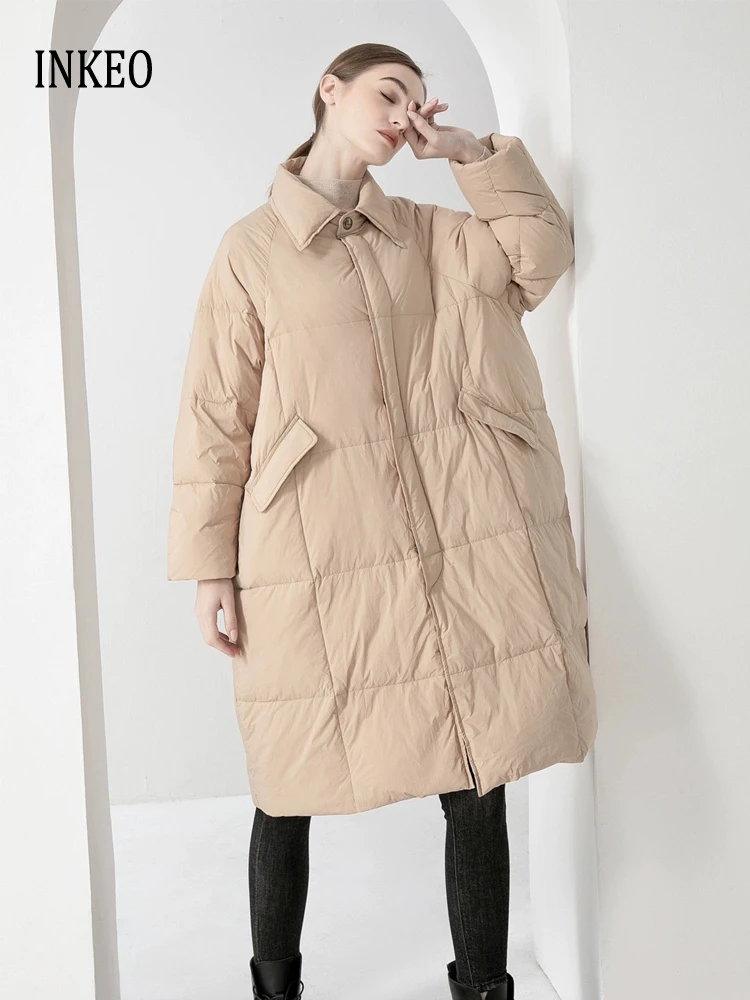 Oversize long duck down jacket for women 2024 Fall winter Warm A-line puffer coat Overshirt Female parkas Solid color DJ018