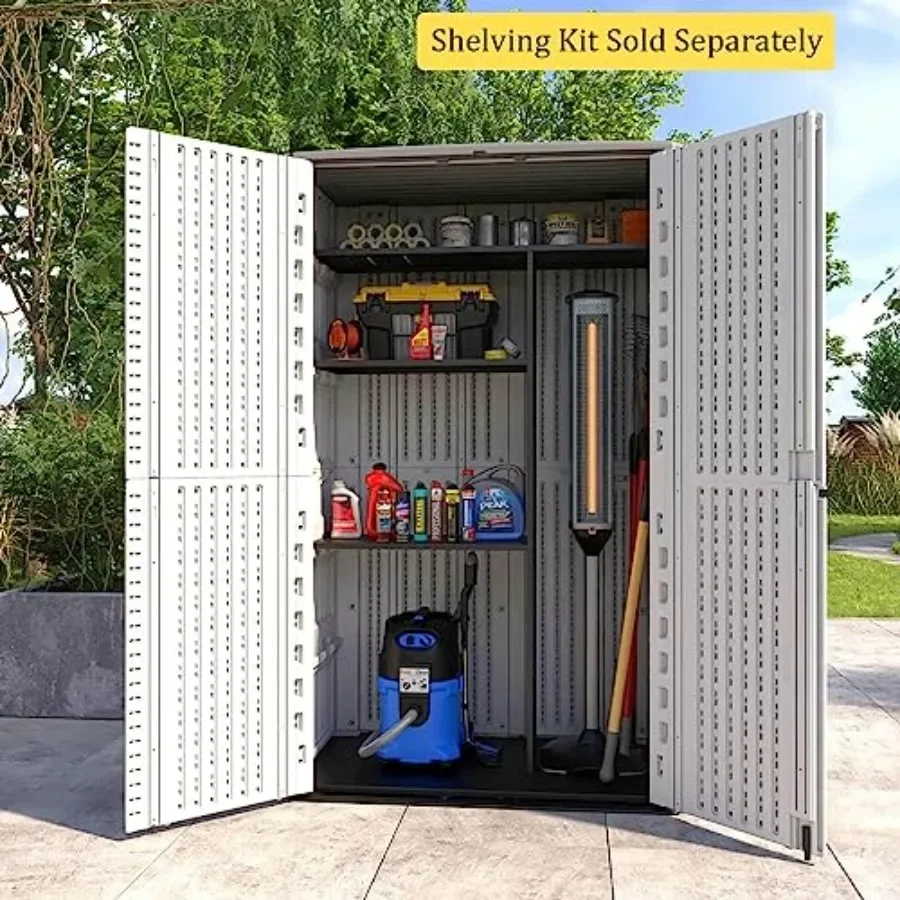 Black metal laminate shelves kit for vertical storage shed/cabinet: 53 cu.ft capacity, durable finish, sleek modern look, easy