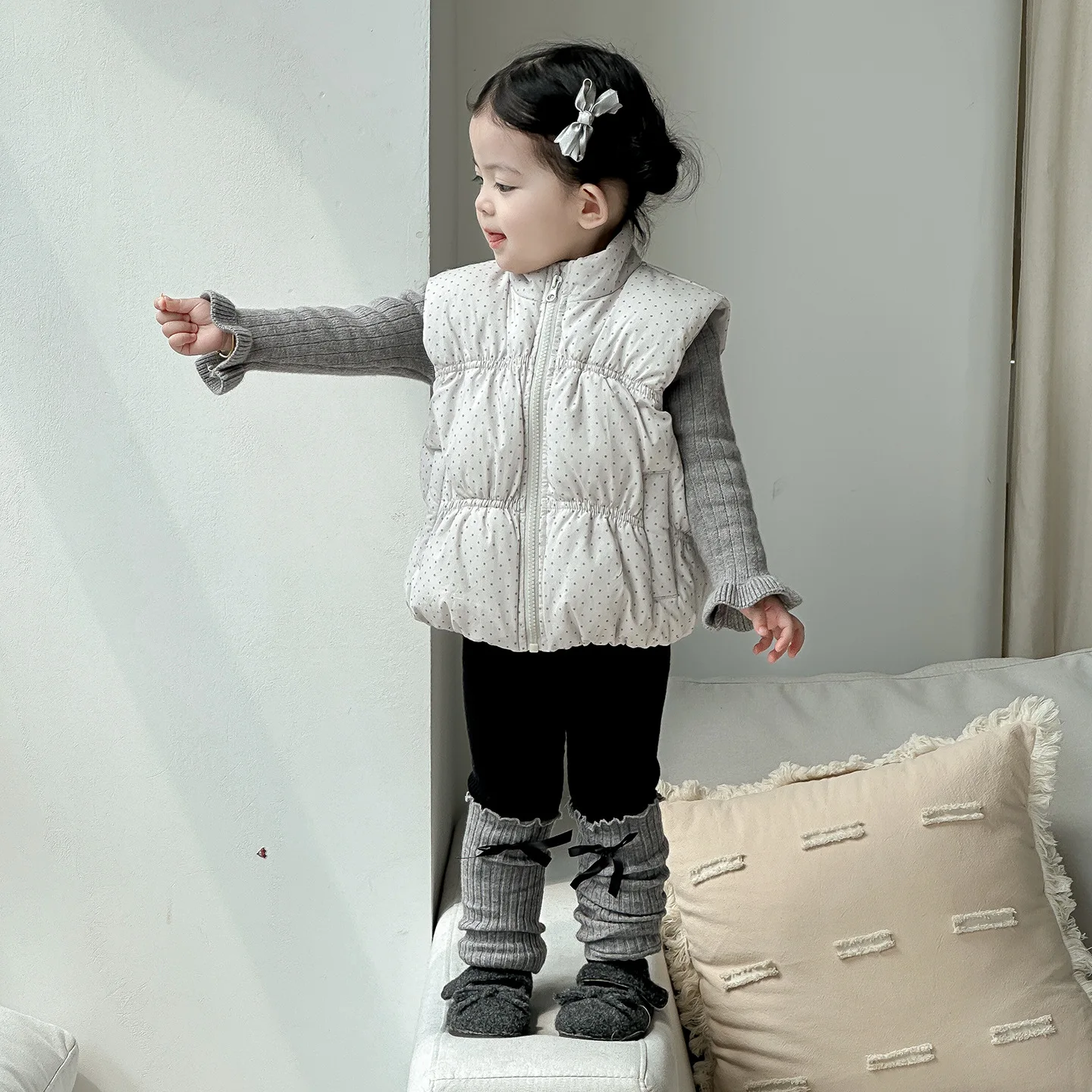 

Toddler Clothes Set Winter Polka Dot Thick Warm Infant Baby Girl Vest Solid Color Knited Newborn Girls Sweater Kid Girl Leggings