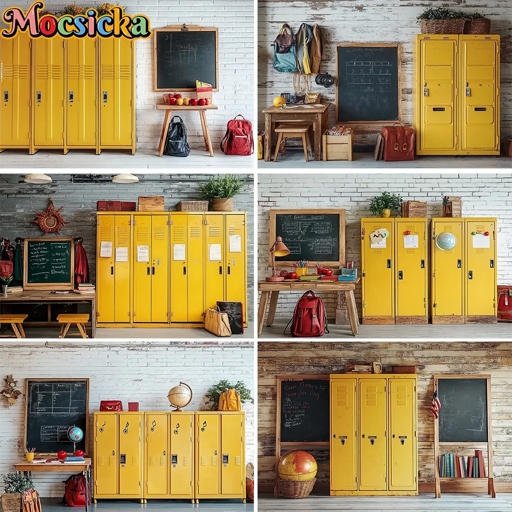

Mocsicka Back to School Graduation Background for Kid Yellow Locker Chalkboard Classroom Backdrop Children Birthday Photo Studio