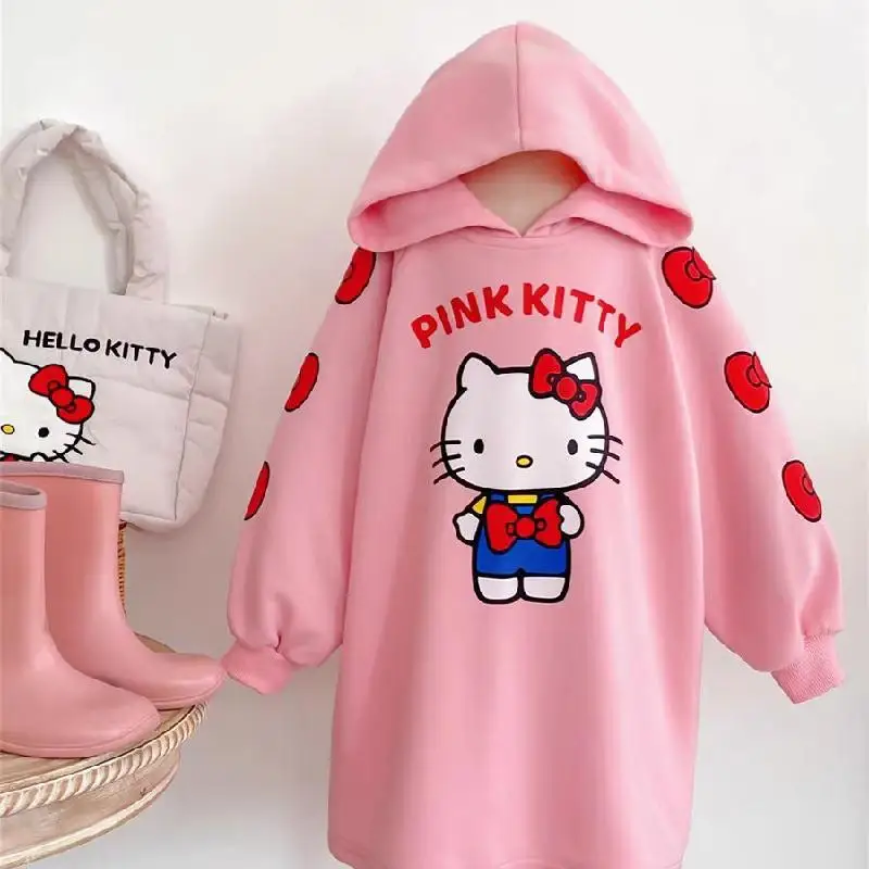 Sanrios Kids Y2K Hello Kitty Hoodie Anime Casual Long-Style Hoody Cartoon Loose Spring Autumn Tops Cute Sweet Sweater Girl Gift