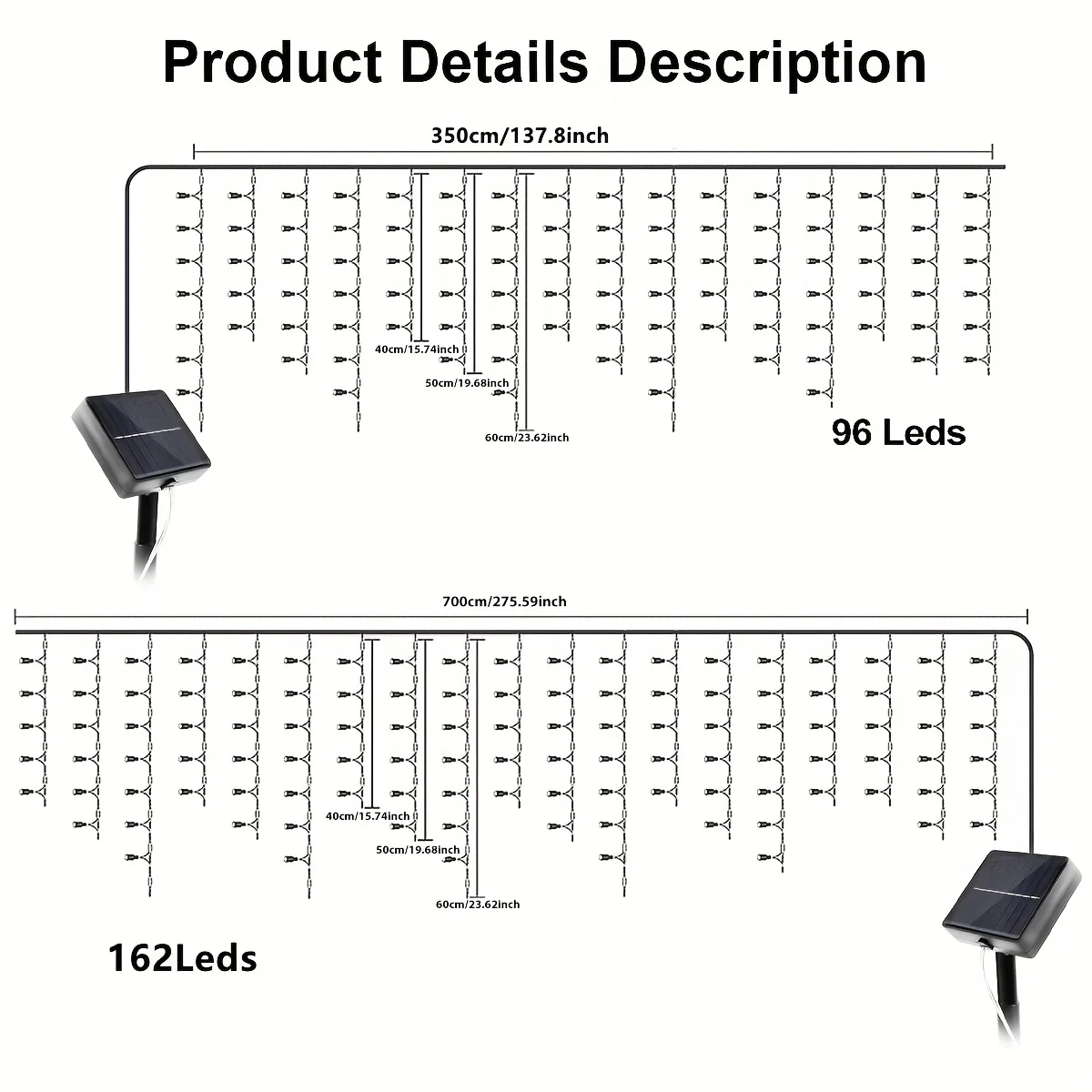 1pc Solar String Lights Outdoor Solar Powered LED Lights Christmas Eaves Window Yard Tree Outside Solar-Powered Fairy Light