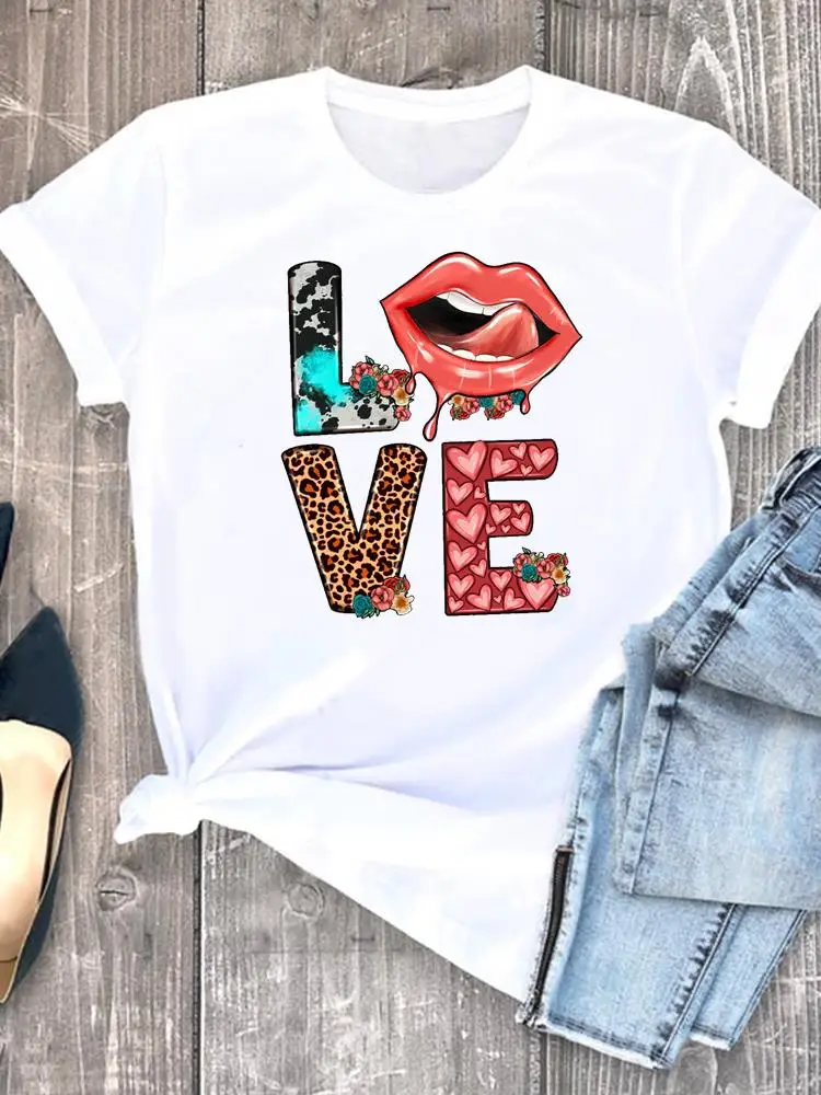 

Love Letter Lip Lovely Style Ladies Casual Clothing Women T Clothes Short Sleeve Print T-shirts Fashion Female Graphic Tee