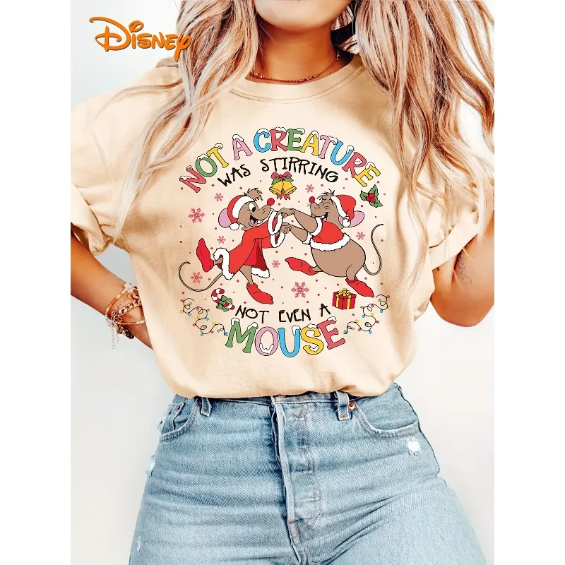 

Disney Christmas "Cinderella" Jack and Gus Cartoon Pattern Four Seasons Casual Fashion Unisex Cotton T-shirt