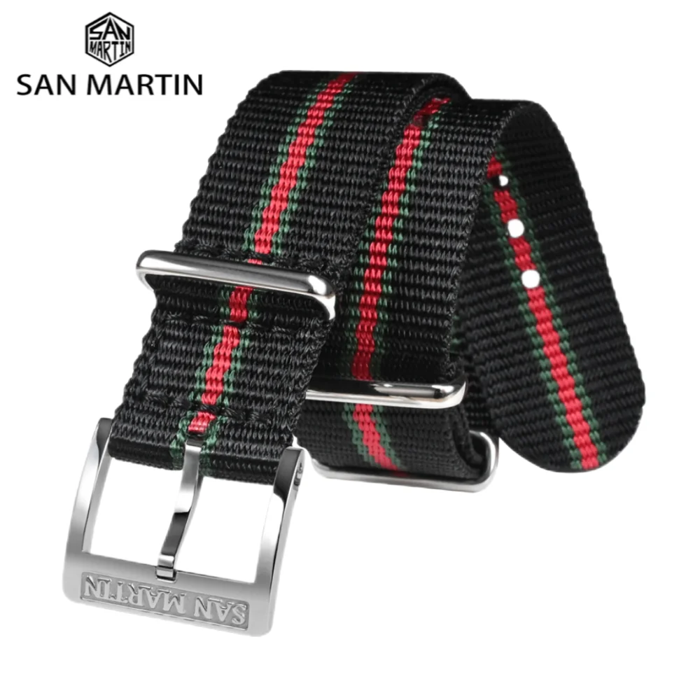 

San Martin 20mm Striped Pattern Nylon Replacement Watch Strap Logo Pin Buckle Watchband Fashion Correa Reloj BD0015