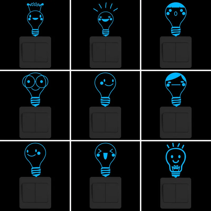 Śmieszne lekkie z motywem kreskówkowym żarówka Luminous naklejka pod włącznik świecące w ciemności naklejki ścienne pokoje dla dzieci DIY dekoracje