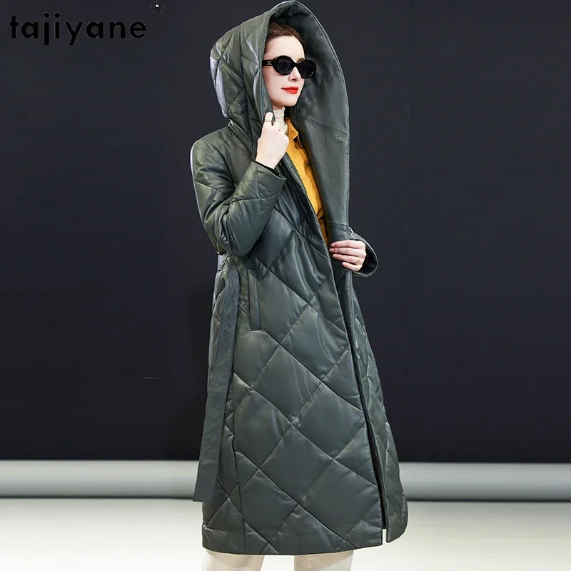 Tajiyane High-end Real Leather Down Jacket for Women 2023 Winter Hooded Warm Down Coat Luxury Sheepskin Leather Jackets Outwear