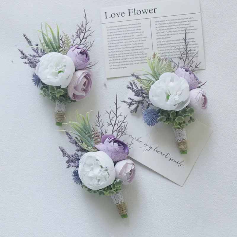 

Boutonniere And Wrist Corsage Wedding Floral Forest Artificial Flower Business Celebration Guest Wedding Supplies Cream Color