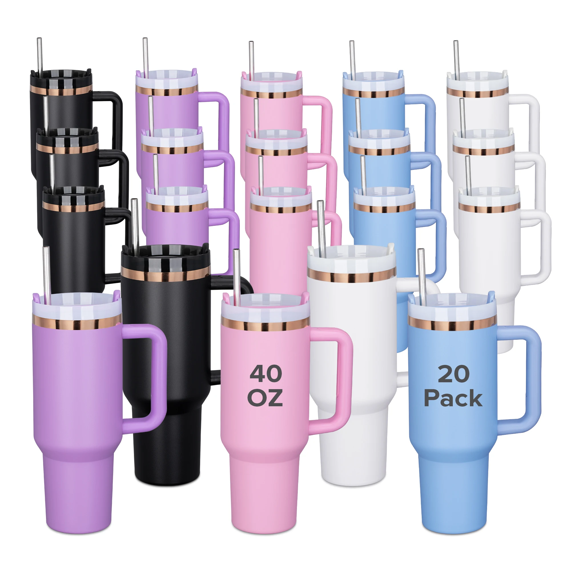20pcs,40oz Powder Coated Tumbler, With Copper Plated Inner Layer, Lid And Straw,Removable Handle,304 Stainless Steel Double Wall Insulated Cup, For Laser Engraving Hydro Dipping Tumbler
