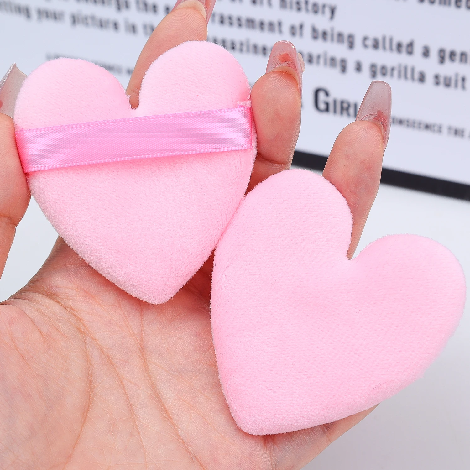 5-60Pcs Crystal Velvet Dry Powder Puff Soft Heart-Shaped Sponge Washable Reusable Cosmetic Puff Loose Powder Setting Makeup Tool