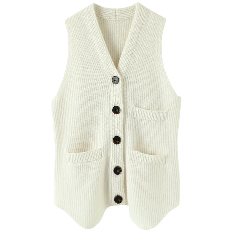

Sweater Vest 100% Cashmere Winter Warm Sweater Women New Designer Latest Fashion Single Breasted Sleeveless Knit Tank Top