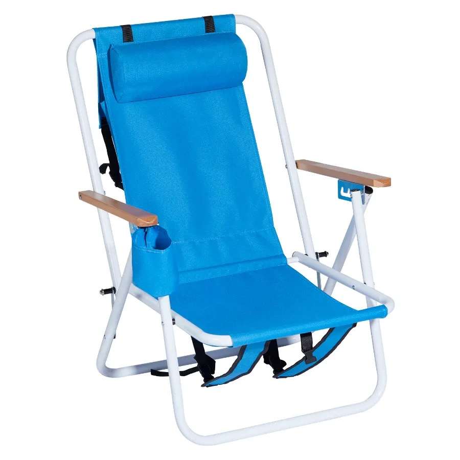 

4-Position Adjustable Folding Beach Chair, Steel Tube Frame Oxford Fabric Lounge Chair, 7.9" Seat Height, 17.7" W x 17.3" D, 12