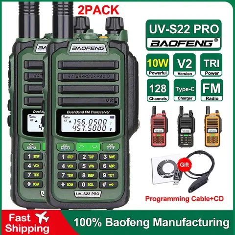 바오펑 UV-S22 PRO 트루 10W 파워 IP68 방수 무전기 타입-C 충전기 강력 UHF VHF 장거리 UV-9R Plus 라디오 2개