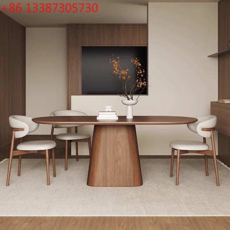 

Простой обеденный стол из цельного дерева в стиле ретро, овальный бытовой обеденный стол для маленькой квартиры, средний антикварный обеденный стол