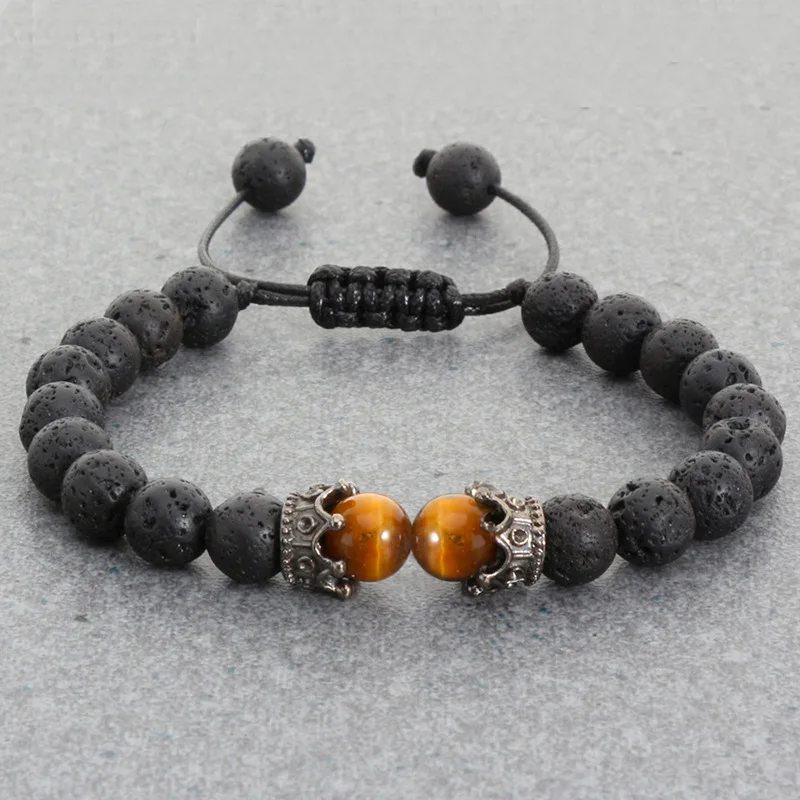 Men Women Natural Lava Stone Bracelet 8mm Beads Crown Braid Bracelet Couple Beaded Bracelet Best Gift for Friends image 3