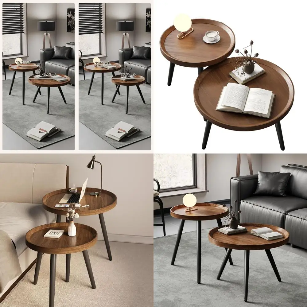 

Пара современных журнальных столиков из орехового дерева середины века, деревянные круглые приставные столики для гостиной, черные деревянные центральные столы