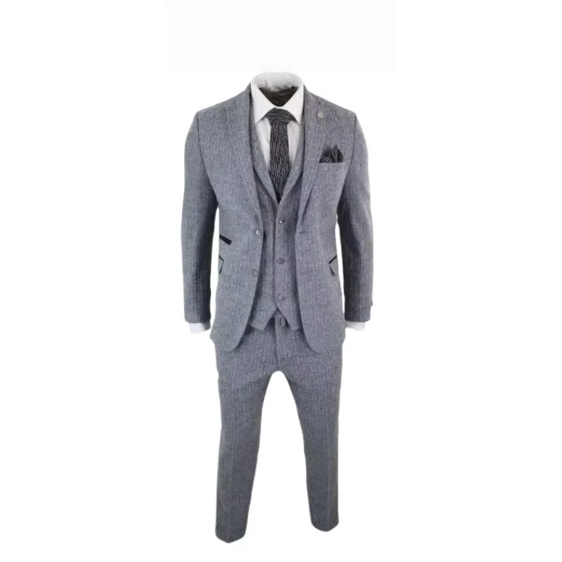 

Men's 3-Piece Black Tweed Suit - Peaky Blinders Style Classic Blazer, Vest & Pants Set for Wedding, Business, Vintage Costume