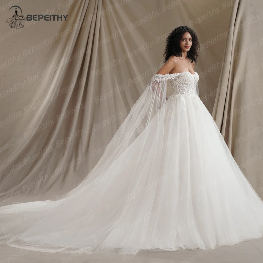 BEPEITHY Customized Sweetheart Glitter Princess Wedding Dresses For Women With Flown Summer Bride Ivory Bridal Ball Gown 2024