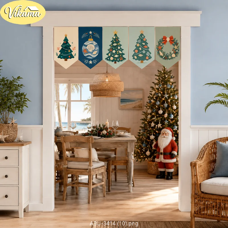 VIKAMA Nautical-Style Christmas Pennants, Seashell and Starfish Christmas Tree Banners, Coastal-Themed Party Decorations