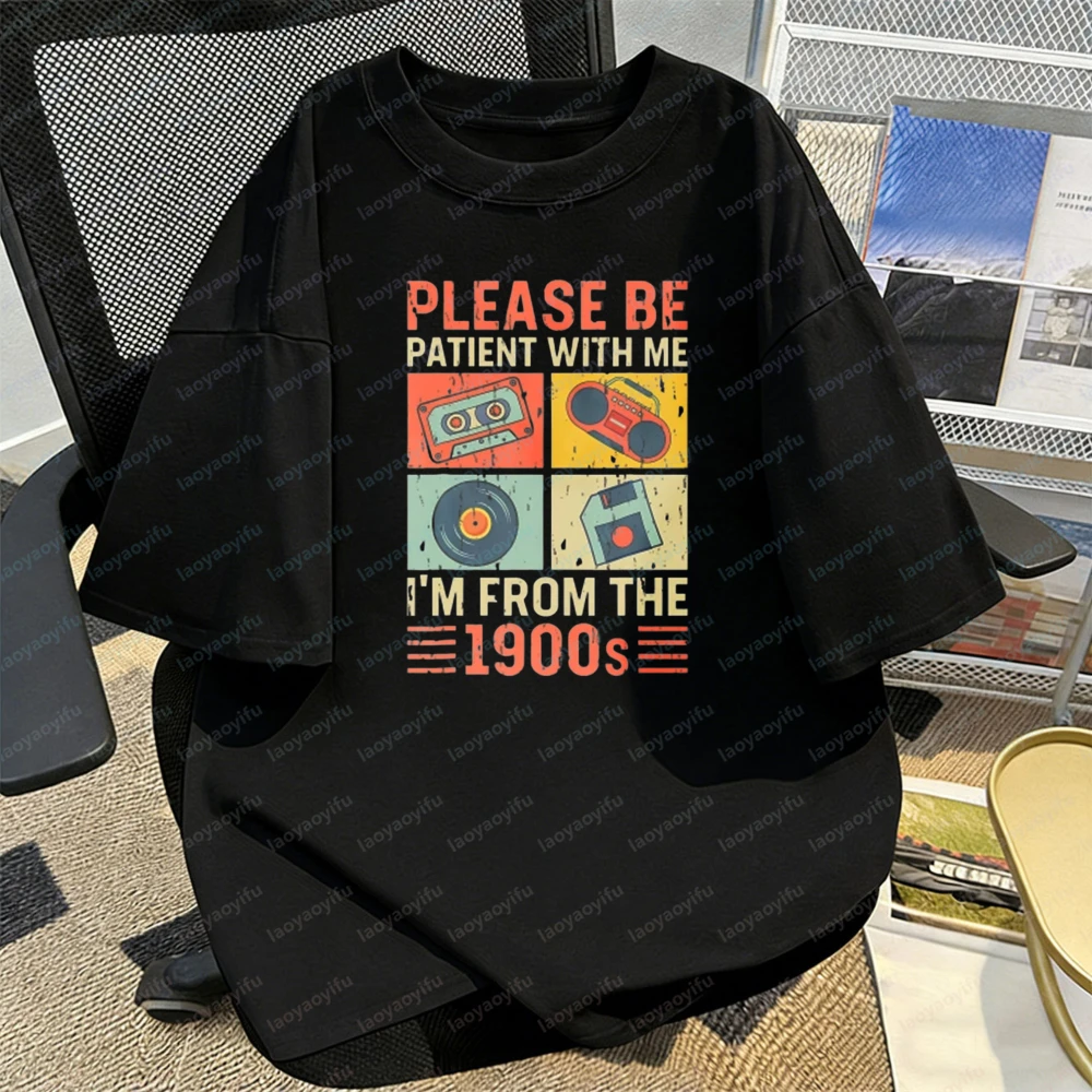 Retro Music Cassette Tape Vinyl Record Tops Me Im From The 1900s T-Shirt Vintage Media Streetwear Fashion Trendy Men Women Tee