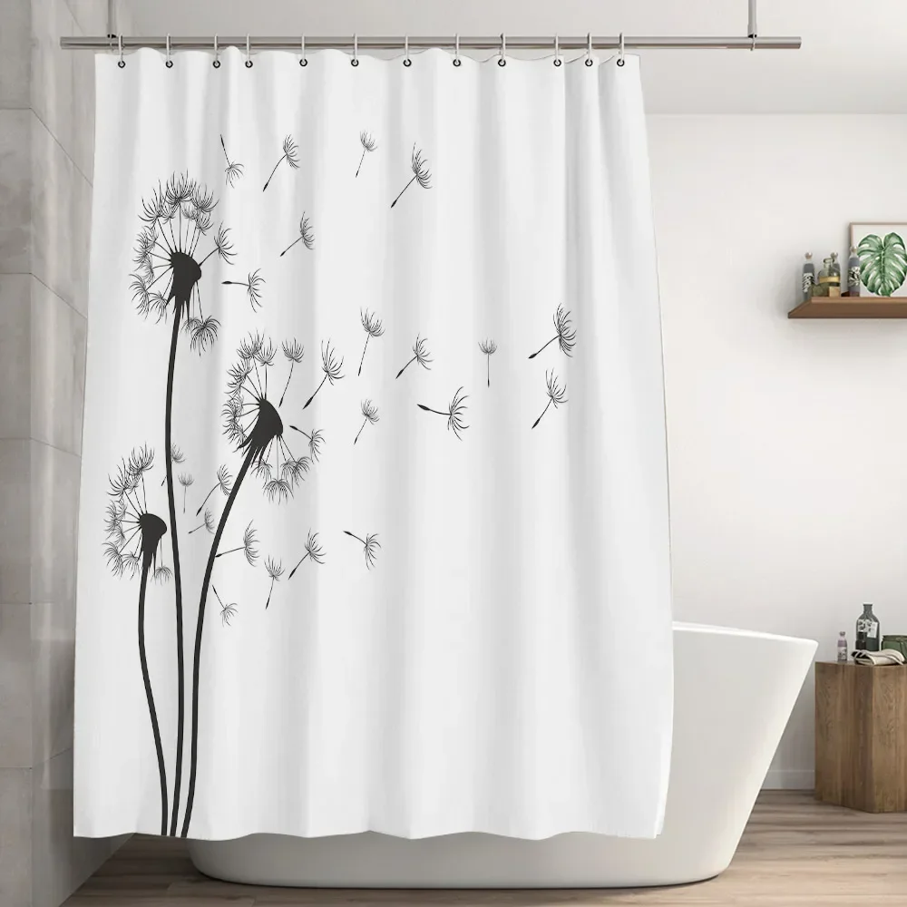 Flower Dandelion Shower Curtains Hand-Painted Plant Aesthetic Polyester Fabric Home Decoration Background Bathroom Decor Curtain