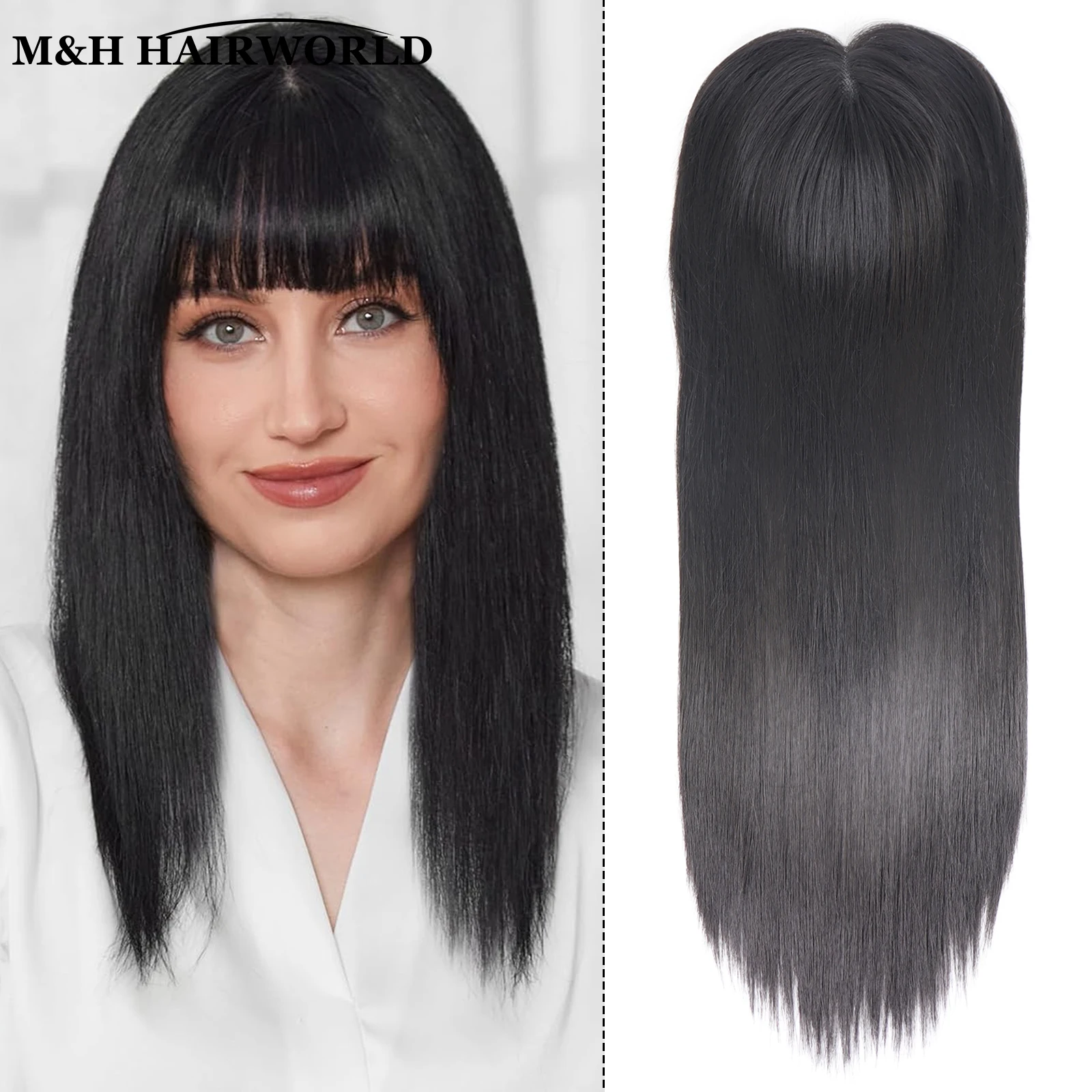 Black Synthetic Hair Toppers with Bangs 20