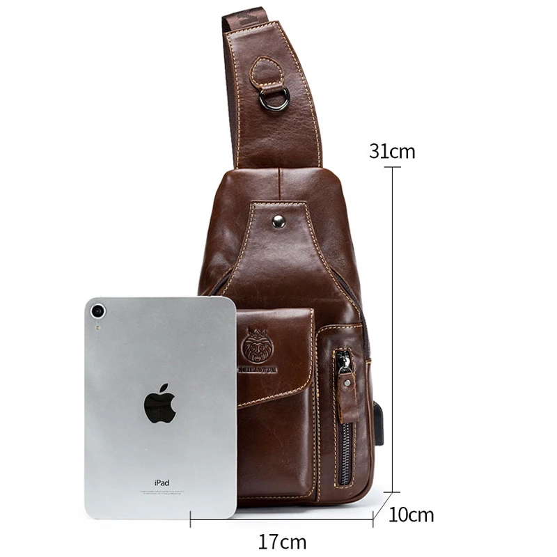 SCHLATUM Genuine Leather Chest Bag Men Fashion Style Casual Straddle Bag Business Large Capacity Multifunctional Shoulder Bag