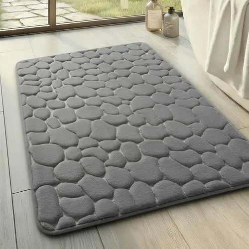 Bathroom Mat Rug,Memory Foam Bath Mat, Non-Slip Bathroom Floor Mats,Cobblestone Bath Mats Absorbent Bath Rugs Washable Quick Dry