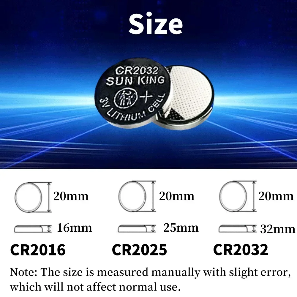 Batería de litio para llave de coche, dispositivo de 3V, CR2016, CR2025, CR2032, 85/155/220mAh, Control remoto, reloj, placa base, reloj a escala, botón, celda de moneda