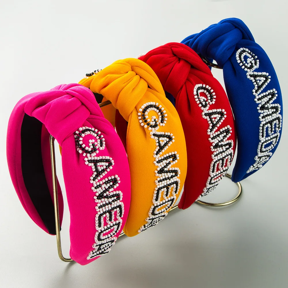 

Heming headband new hand-sewn letter rice bead headband fashionable wide-edge fabric personalized fashion hair accessories