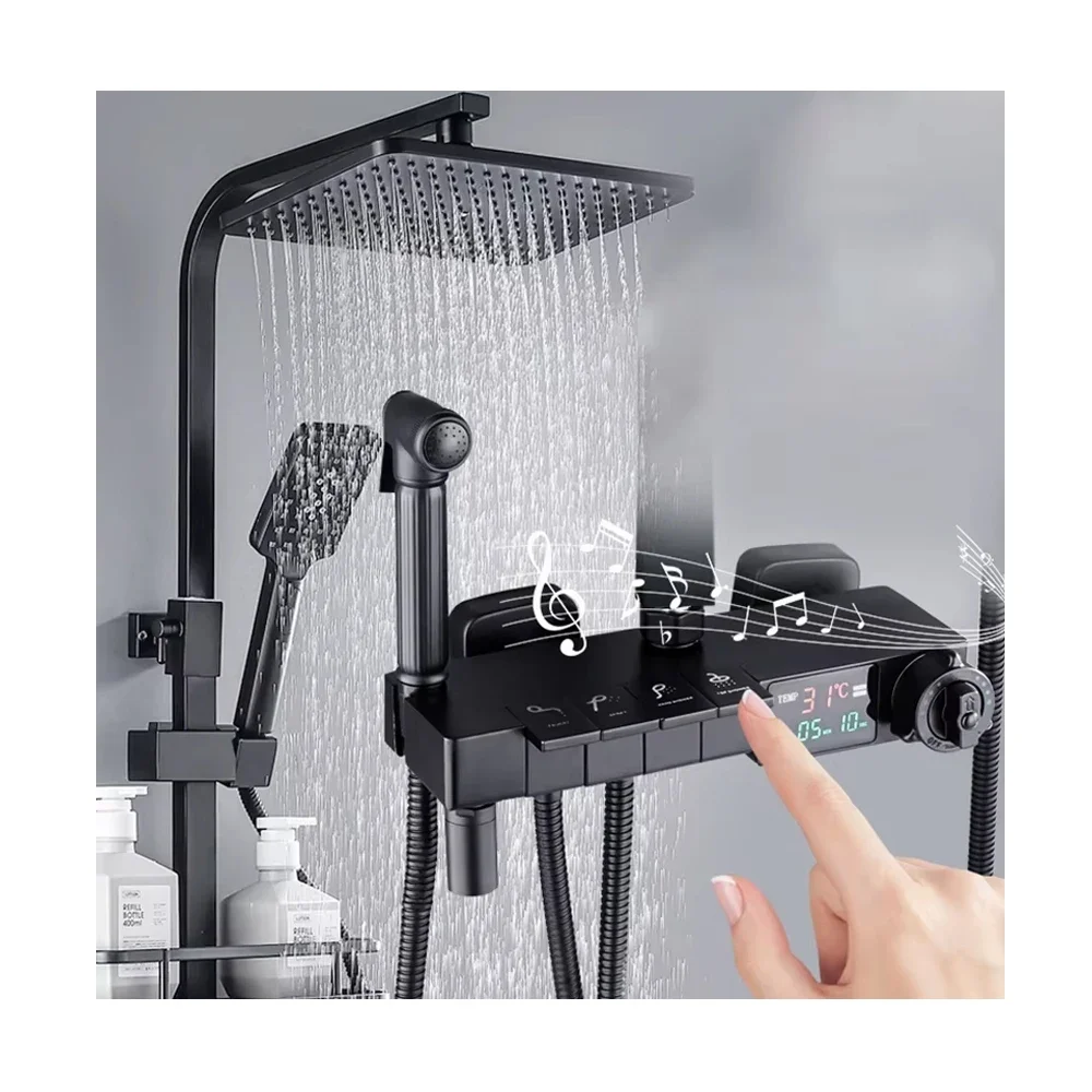 

White Digital Bathroom Shower Set Newly Product Piano Thermostatic Shower Faucet System Hot Cold White Bathroom Shower Mixer Set