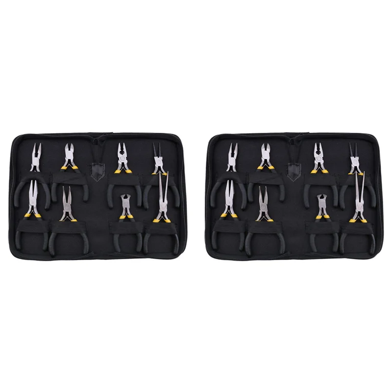 

A70P 16Pcs Mini Pliers Set, Long Nose With Teeth, Flat Jaw, Round Curve Needle Diagonal Nose Wire End Cutter Linesman Plier