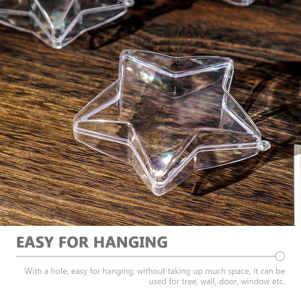 

10Pcs Transparent Christmas Balls Star Pattern Clear Plastic Ornaments Holiday Decorations for Tree Wall Window Hanging