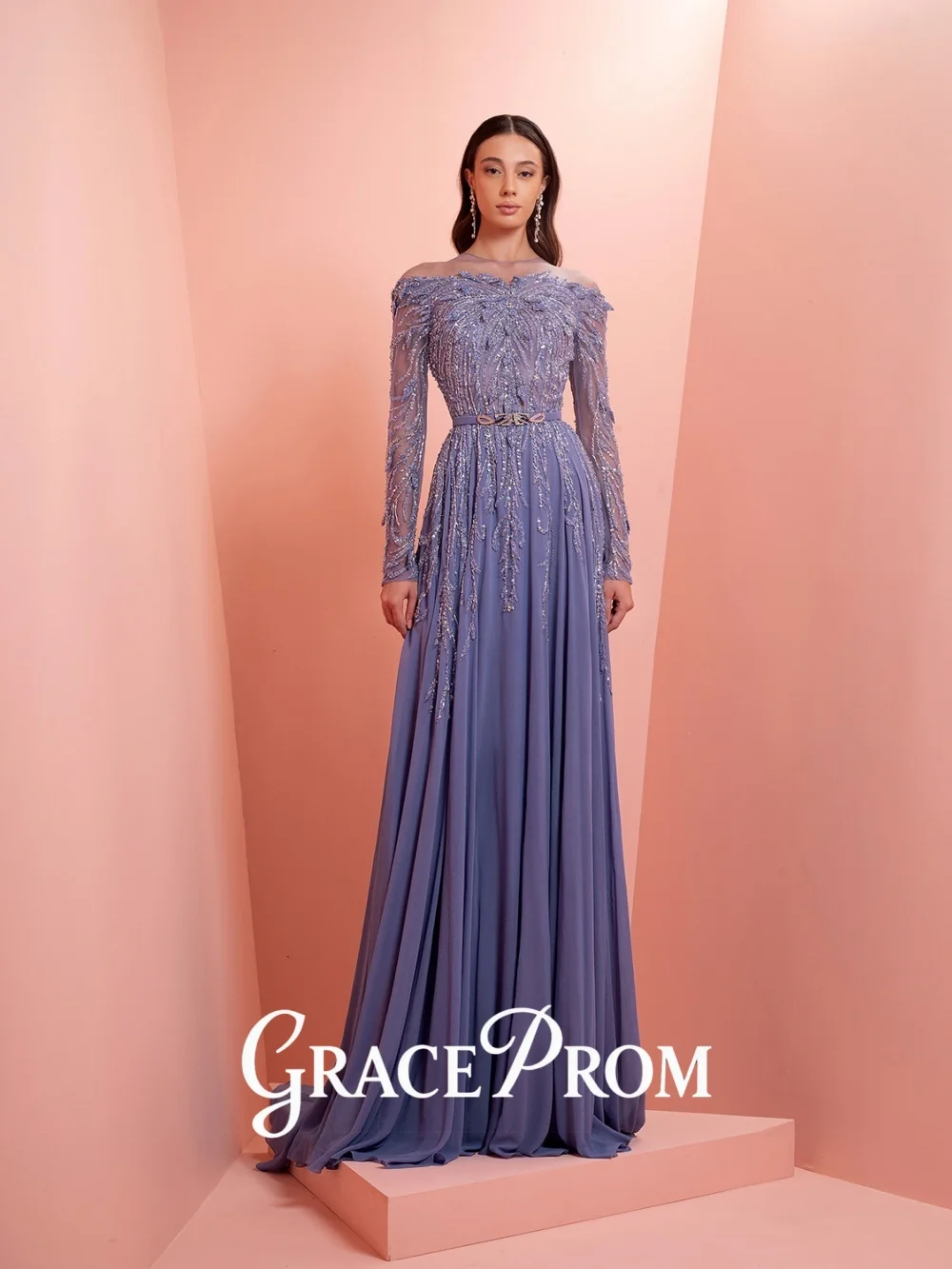 Elegancka suknia wieczorowa GraceProm z prześwitującym dekoltem, suknia na dywan z cekinami, fantastyczna suknia na przyjęcie w kształcie litery A, długa do podłogi, فساتين سهر