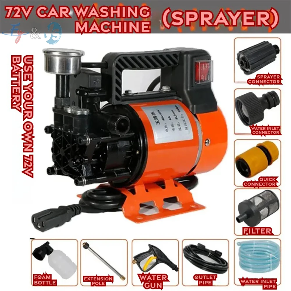 DC High Pressure Washer Pump 12V 24V 48V 60V 72V Portable Car Washing Machine Three Plunger Water Pump For Vehicle Cleaning