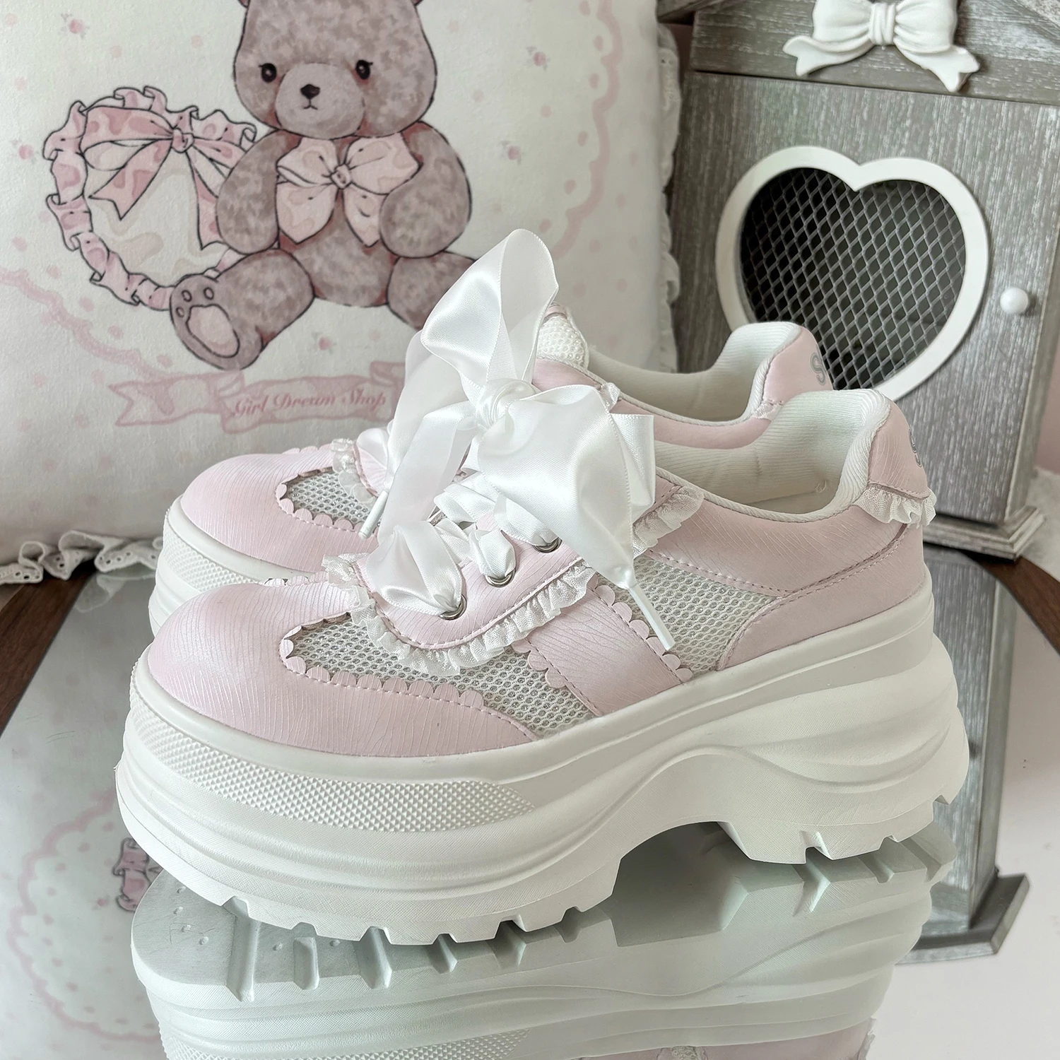 

Lolita Shoes Sponge Shoes Japanese Cute Lace Lace Lace Bow Height Increasing Girls' Student Sports Shoes