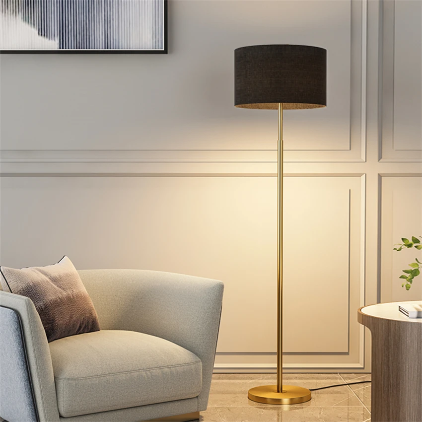 Nordic straight rod ring fabric floor lamps bedroom luxury bedside living room sofa LED vertical lighting study floor lights